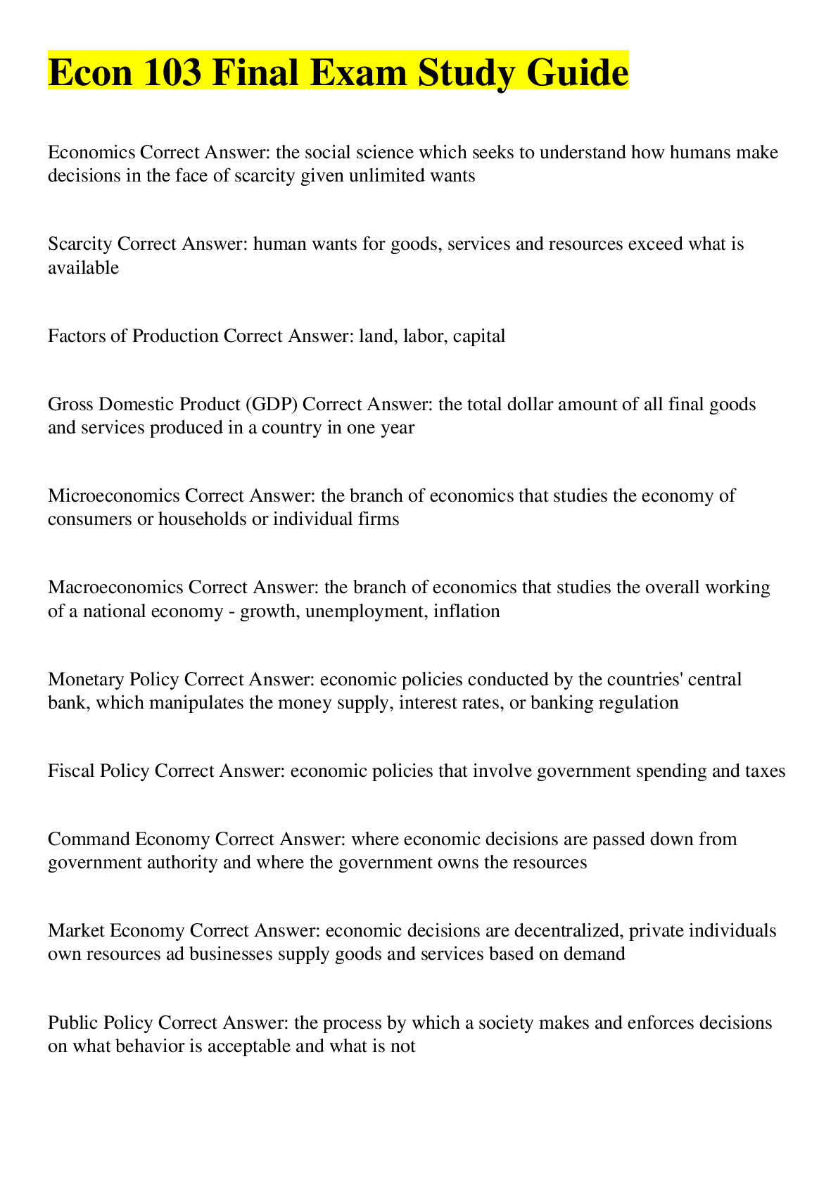 Preview image for Econ 103 Final Exam Study Guide